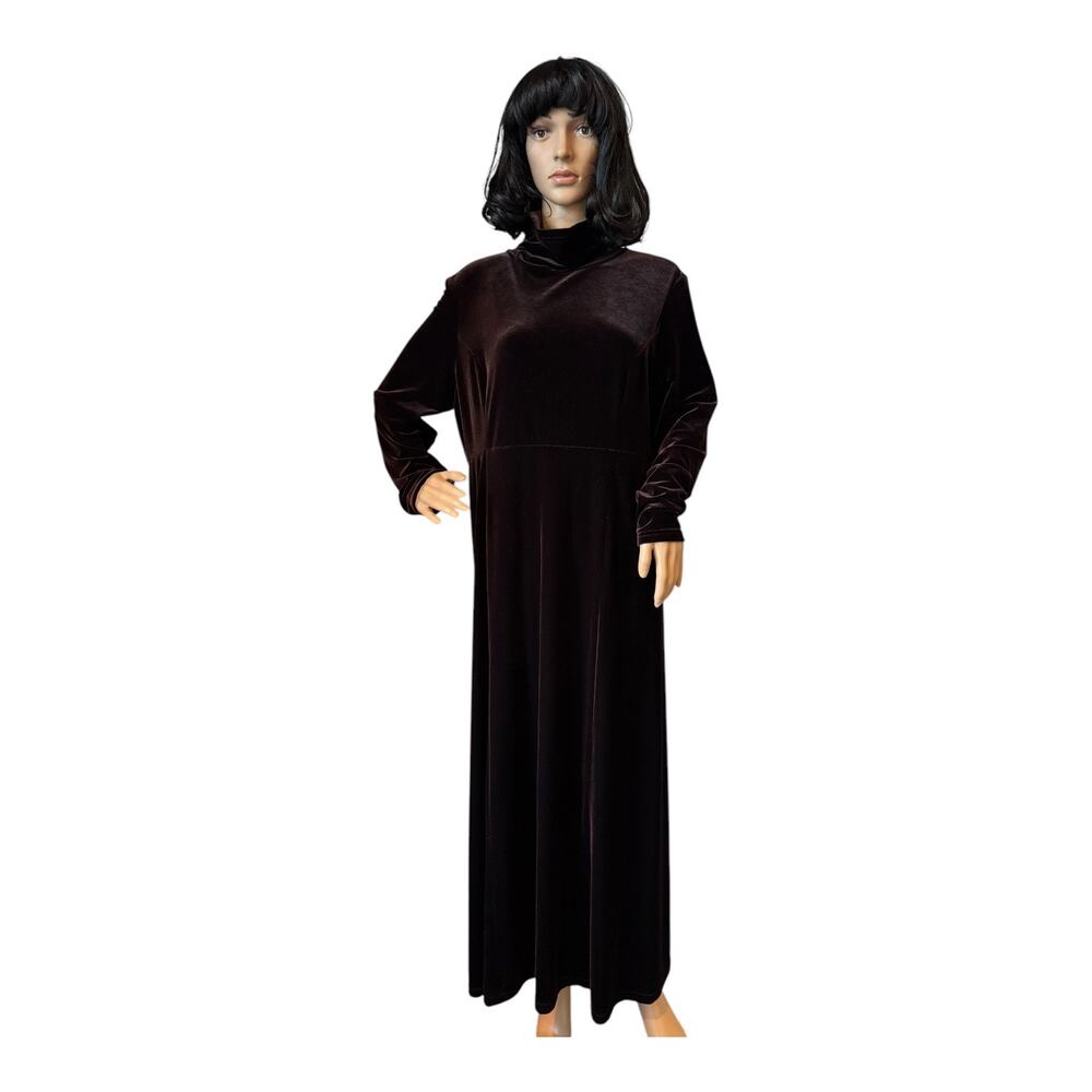 American Vintage MODA INT'L Brown Velvet Turtleneck Maxi Dress  size large - Picture 10 of 11